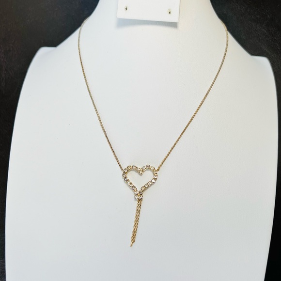 Vintage Open Heart Rhinestone Crystal Love Gold Tone Delicate Chain Necklace - Picture 10 of 16